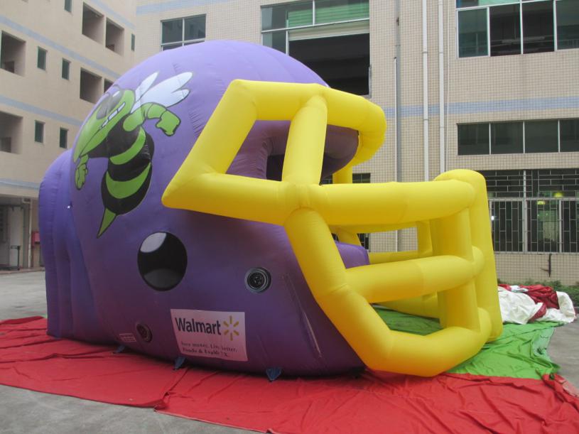 Purple inflatable helmet with hornet
