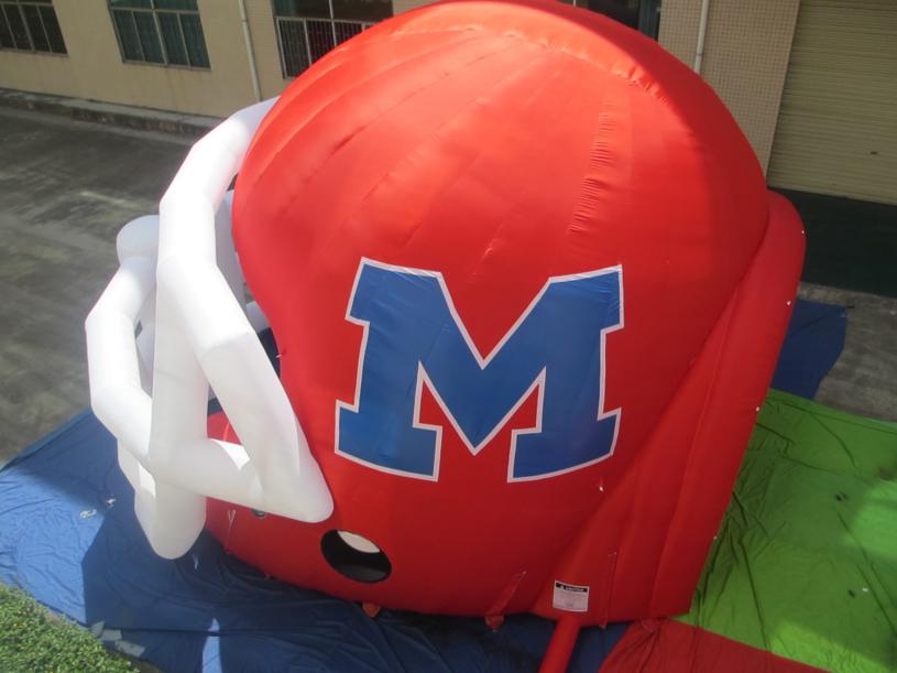 Red inflatable helmet with M