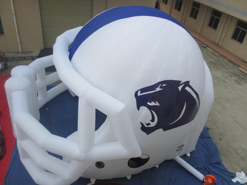 Gorgeous white inflatable helmet with a panther logo on the left side